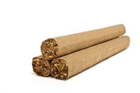 Large fat cigar isolated on white background.の写真素材