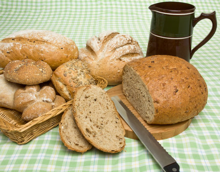 A selection of rustic organic handmade gourmet breads.