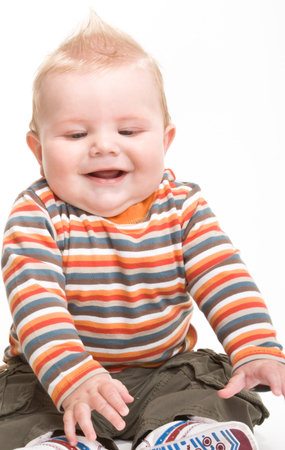 Expresive cute little boy isolated on white background.