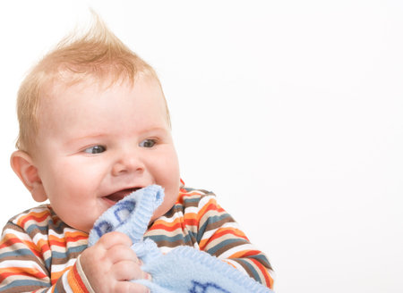 Expresive cute little boy isolated on white background.