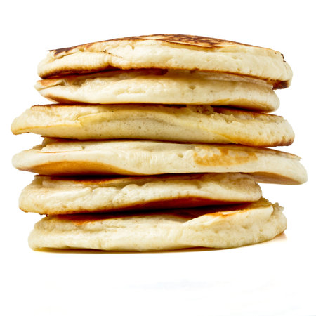 Homemade sweet pancakes called drop scones isolated on white.の写真素材