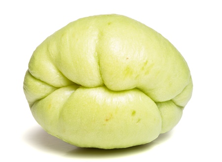 Chayote also known as chow chow and many other names isolated on white.の写真素材