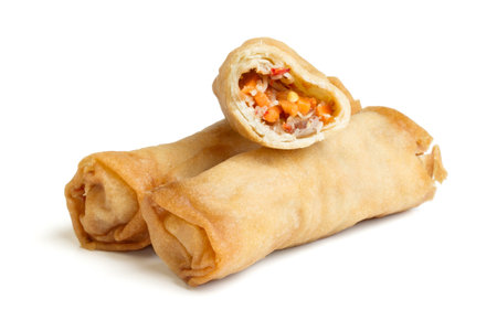 Spring Roll also known as  Egg Roll isolated on white.