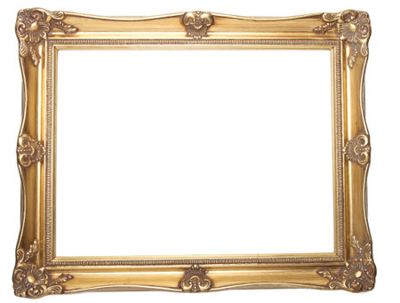 Old empty picture frame isolated on white background.