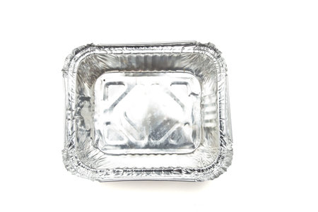 Empty food carton from low perspective isolated on white.の写真素材