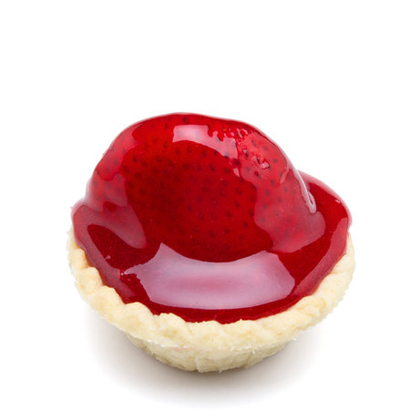 Strawberry tart from low perspective isolated on white.の写真素材