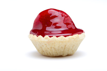 Strawberry tart from low perspective isolated on white.の写真素材