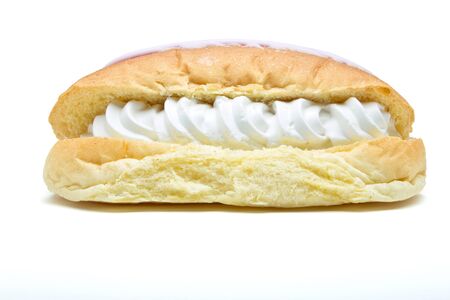 Iced Split Cream Cake isolated on white background.の写真素材