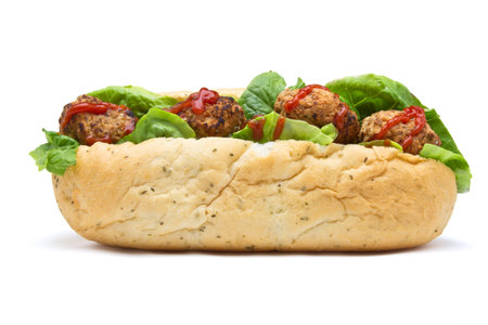 Meatball Sub Sandwich from low perspective isolated on white.の写真素材