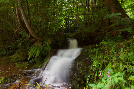 waterfall below aquaduct at Trefor basin, north wales.の写真素材