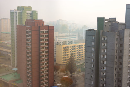 Pyongyang / DPR Korea - November 10, 2015: Apartment blocks in Pyongyang, capital of North Korea