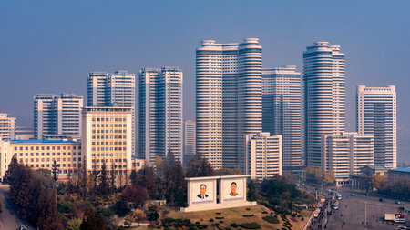 Pyongyang / DPR Korea - November 10, 2015: Modern apartment and office buildings in central...