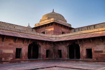Old red sandstone palace at the Mughal city of Fatehpur Sikri in Agra, Uttar Pradesh, Indiaのeditorial素材