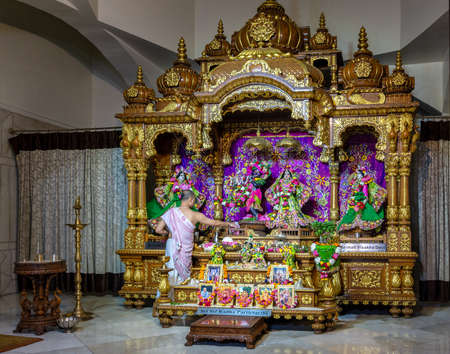Delhi / India - October 2, 2019: Radha Parthasarathi shrine at ISKCON Delhi Hindu temple of Lord Krishna, New Delhi, Indiaのeditorial素材