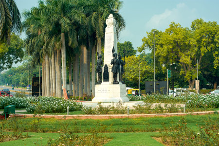 Delhi / India - October 2, 2019: Teen Murti War Memorial to the Imperial Service Cavalry Brigade in...