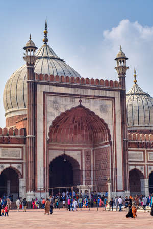 Delhi / India - October 2, 2019: The Masjid e Jahan Numa (Jama Masjid) in Old Delhi, one of the largest mosques in Indiaのeditorial素材