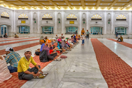 New Delhi / India - September 21, 2019: Gurdwara community kitchen Langar hall of Sri Bangla Sahib...