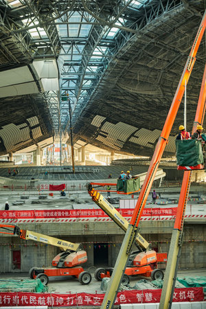 Beijing / China - October 10, 2018: Construction site of new Beijing Daxing International Airport,...