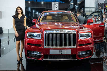 Belgrade / Serbia - March 23, 2019: Beautiful hostess girl at the Belgrade Car and Motor Show in Belgrade, Serbiaのeditorial素材