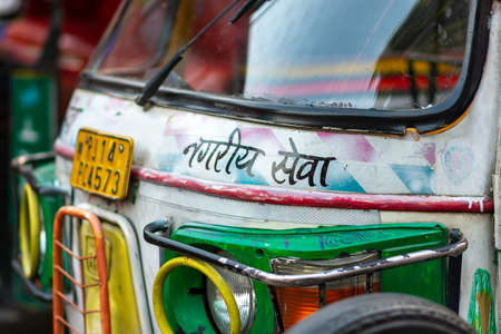 Jaipur, Rajasthan / India - September 28, 2019: Colorfully painted Tuk Tuk auto rickshaw in Jaipur, Rajasthan, Indiaのeditorial素材