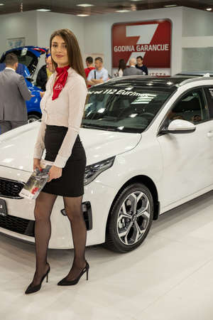 Belgrade / Serbia - March 23, 2019: Beautiful hostess girl at the Belgrade Car and Motor Show in Belgrade, Serbiaのeditorial素材