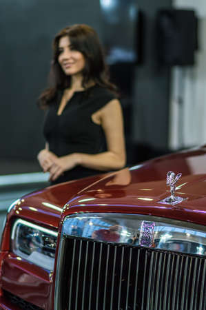 Belgrade / Serbia - March 23, 2019: Beautiful hostess girl at the Belgrade Car and Motor Show in Belgrade, Serbiaのeditorial素材