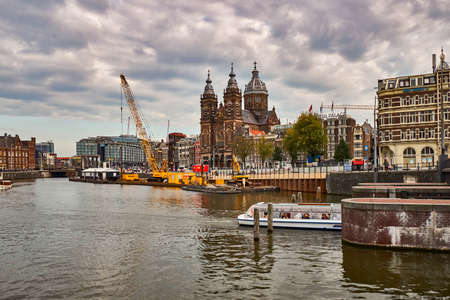 Amsterdam / Netherlands - October 15, 2018: Cityscape of Amsterdam capital of the Netherlands and its iconic canalsのeditorial素材