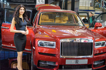 Belgrade / Serbia - March 23, 2019: Beautiful hostess girl at the Belgrade Car and Motor Show in Belgrade, Serbiaのeditorial素材