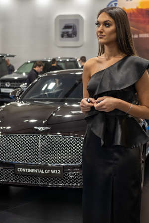 Belgrade / Serbia - March 23, 2019: Beautiful hostess girl at the Belgrade Car and Motor Show in Belgrade, Serbiaのeditorial素材