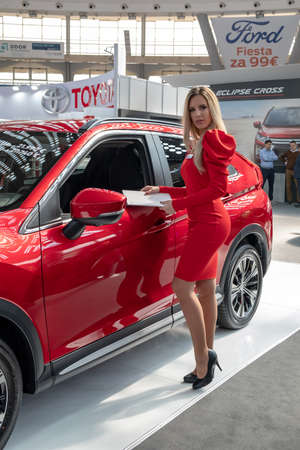 Belgrade / Serbia - March 23, 2019: Beautiful hostess girl at the Belgrade Car and Motor Show in Belgrade, Serbiaのeditorial素材