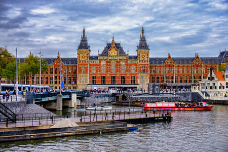 Amsterdam / Netherlands - October 15, 2018: Amsterdam Centraal railway station in Amsterdam, Netherlandsのeditorial素材