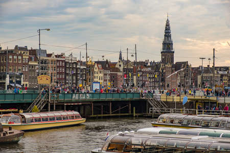 Amsterdam / Netherlands - October 15, 2018: Amsterdam, capital of the Netherlands, with its iconic canals and colorful old facadesのeditorial素材