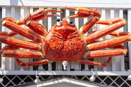Osaka / Japan - May 21, 2018: Giant red mechanical crab advertising famous Kani Douraku restaurant in popular Dotonbori area, Osaka, Japanのeditorial素材