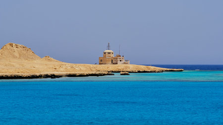 Sandy beach and clear blue waters rich in coral reefs of Giftun island near Hurghada, Red Sea coast, Egyptの写真素材