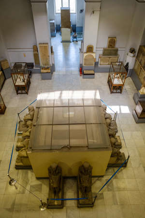 Cairo / Egypt - May 25, 2019: Interior of the Museum of Egyptian Antiquities (Egyptian Museum) which houses the world's largest collection of ancient Egyptian antiquities in Cairo, capital of Egyptのeditorial素材