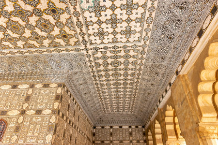 Jaipur, Rajasthan / India - September 28, 2019: Beautifully decorated Mirror Palace (Sheesh Mahal)...