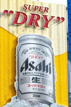 Osaka / Japan - December 7, 2017: Asahi Super Dry neon advertisement billboard at popular tourist...