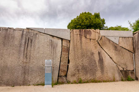 Osaka castle huge stones of Sakuramon masugata square with the immense Takoishi Octopus Stone in Osaka, Japanのeditorial素材
