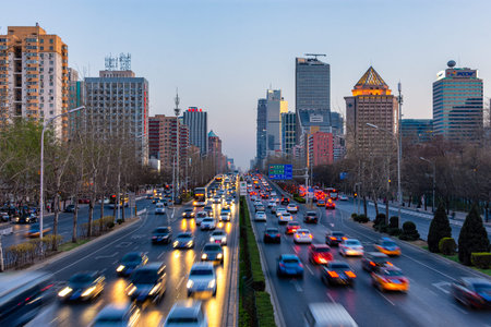 Beijing / China - March 27, 2016: 3rd Ring Road East (San Huan Lu), one of the main highways in...