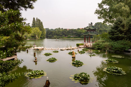 Beijing / China - July 10, 2015: Garden of the Diaoyutai State Guesthouse, Chinese Government...