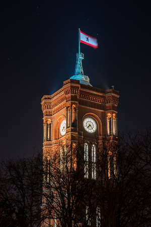 Berlin / Germany - February 13, 2017: Night view of Rotes Rathaus, Berlin City Hall, seat of the government of the Federal state of Berlinのeditorial素材