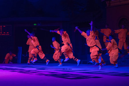 Shaolin, Luoyang, Henan Province / China - January 4 2016: Shaolin Kung Fu Demonstration by young...