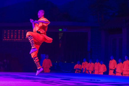 Shaolin, Luoyang, Henan Province / China - January 4 2016: Shaolin Kung Fu Demonstration by young...