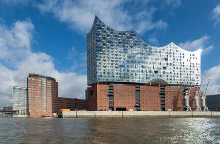 Hamburg / Germany - February 21, 2017: New Elbphilharmonie Concert Hall in the HafenCity quarter of Hamburg, Germany, on the Grasbrook peninsula of the Elbe Riverのeditorial素材