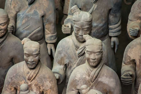 Terracotta Army, excavated terracotta sculptures depicting the armies of the first Emperor of unified China Qin Shi Huang at his burial place in Xian, Chinaのeditorial素材