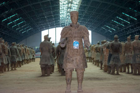 Terracotta Army, excavated terracotta sculptures depicting the armies of the first Emperor of unified China Qin Shi Huang at his burial place in Xian, Chinaのeditorial素材