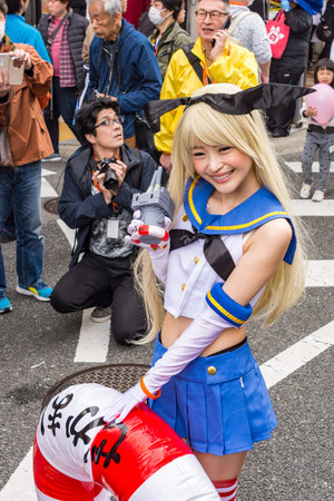 Osaka / Japan - March 18, 2018: Nipponbashi Street Festa, colorful cosplay and anime festival held...