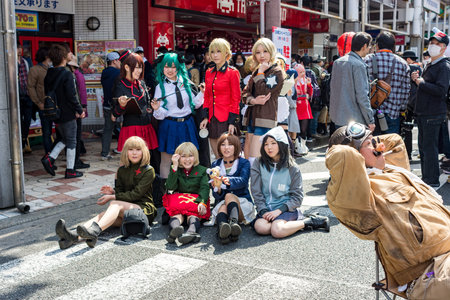 Osaka / Japan - March 18, 2018: Nipponbashi Street Festa, colorful cosplay and anime festival held...