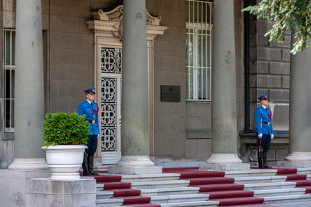 Belgrade / Serbia - May 28, 2017 - Guards of honor of the Serbian Guard at the Presidential Palace...