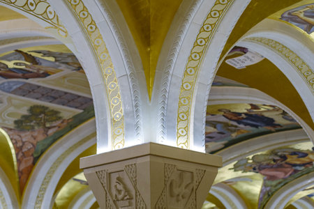 Belgrade / Serbia - June 9, 2019: Crypt of the Church of Saint Sava, Serbian Orthodox church in Belgrade, Serbia, decorated with painted frescoesのeditorial素材
